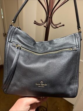 kate spade Black Pebbled Leather Hobo with Gold Hardware